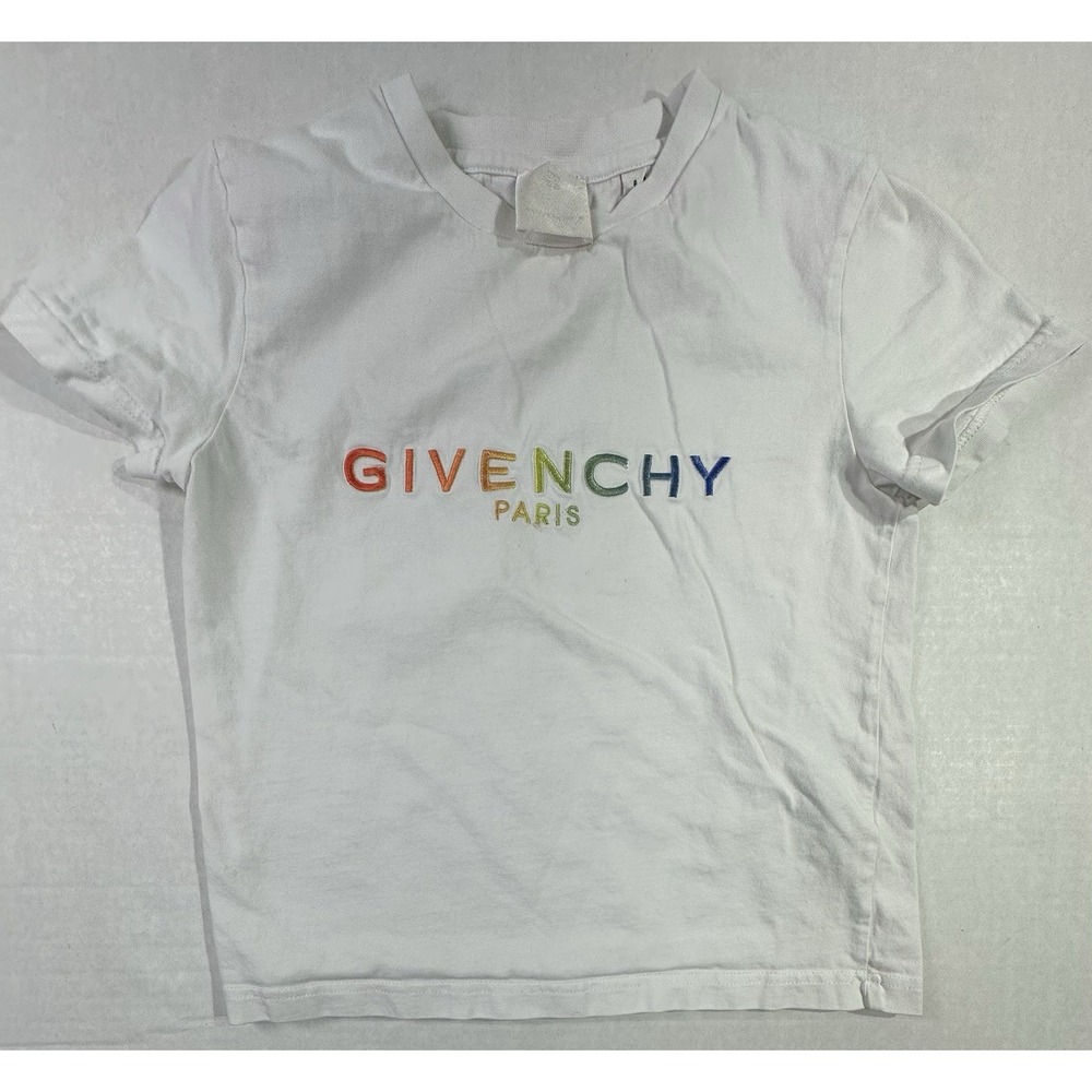 Givenchy Paris Kids White Rainbow Logo Embroidered T-Shirt Size Small